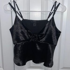 Black Silky Front Tie Tank Top